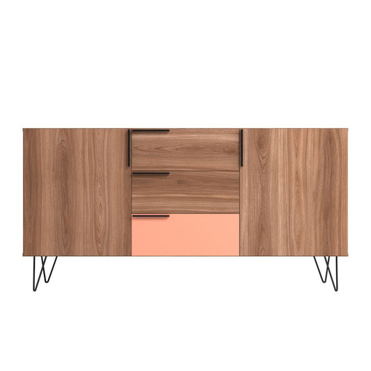 Manhattan Comfort Beekman 63" Sideboard With 4 Shelves In Brown & Pink