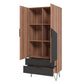 Manhattan Comfort Beekman 67" Tall Cabinet With 6 Shelves In Brown & Black