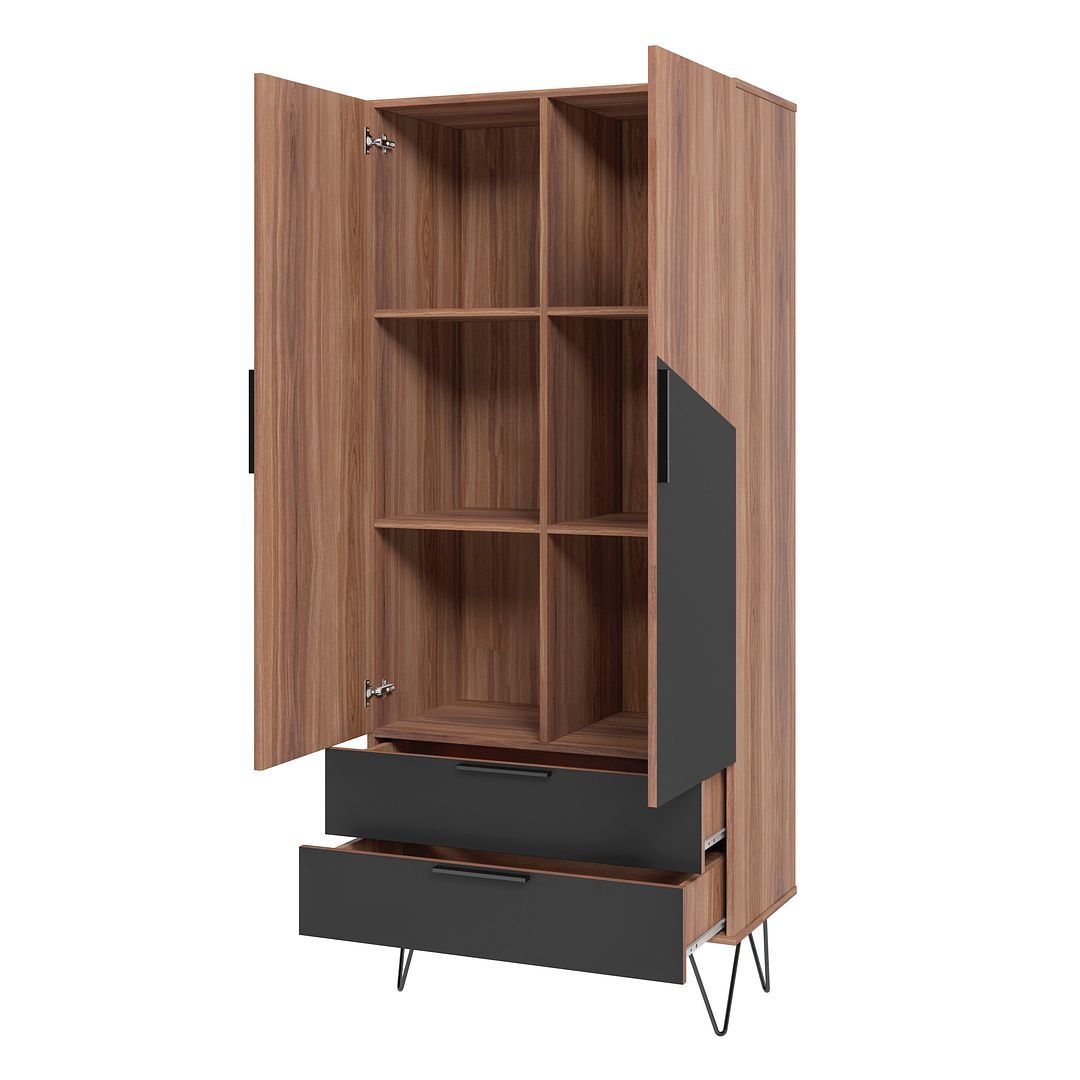 Manhattan Comfort Beekman 67" Tall Cabinet With 6 Shelves In Brown & Black