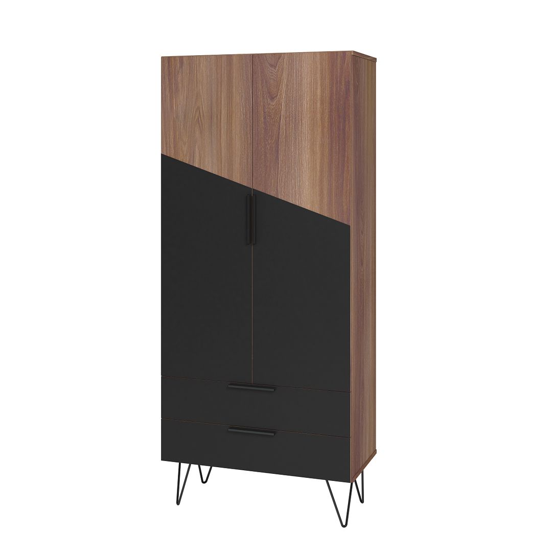 Manhattan Comfort Beekman 67" Tall Cabinet With 6 Shelves In Brown & Black