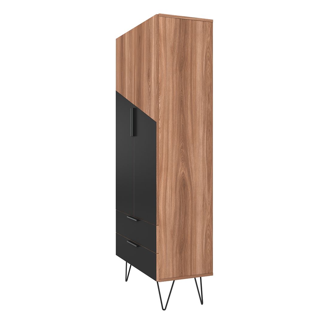 Manhattan Comfort Beekman 67" Tall Cabinet With 6 Shelves In Brown & Black