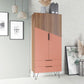 Manhattan Comfort Beekman 67" Tall Cabinet With 6 Shelves In Brown & Pink
