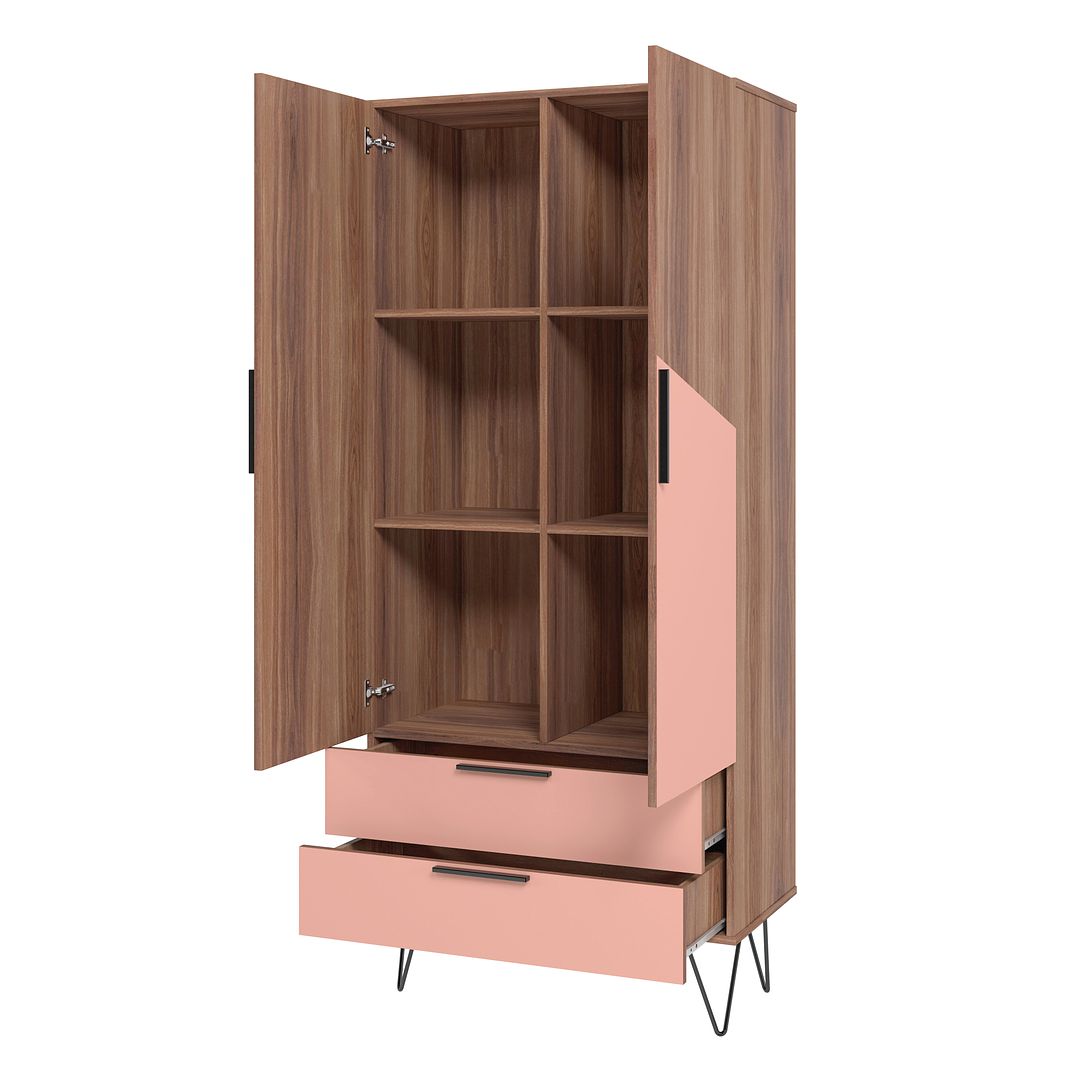 Manhattan Comfort Beekman 67" Tall Cabinet With 6 Shelves In Brown & Pink