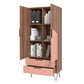 Manhattan Comfort Beekman 67" Tall Cabinet With 6 Shelves In Brown & Pink