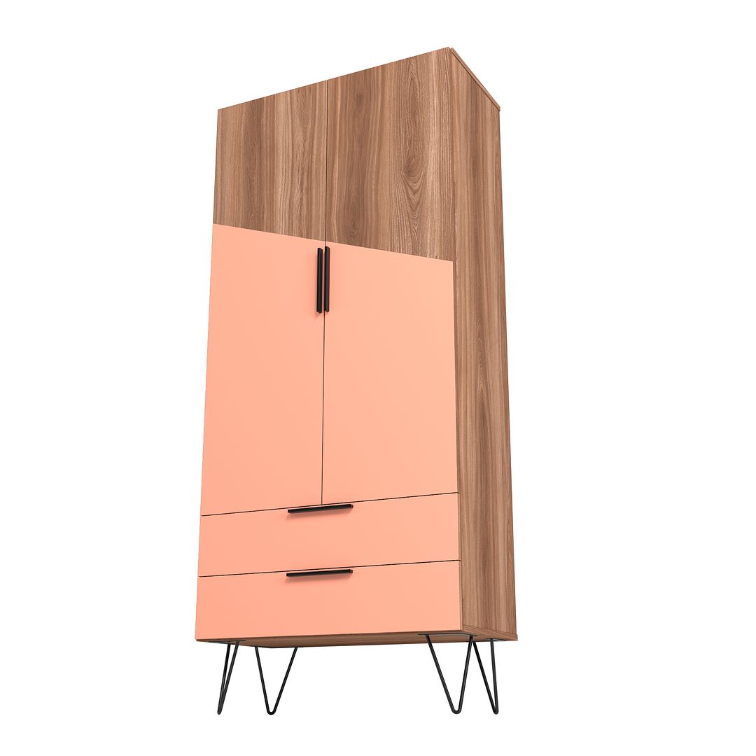 Manhattan Comfort Beekman 67" Tall Cabinet With 6 Shelves In Brown & Pink