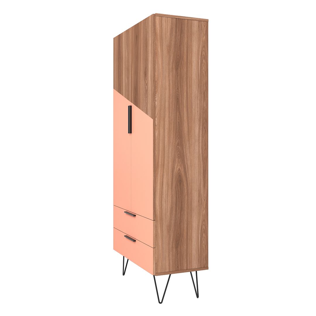 Manhattan Comfort Beekman 67" Tall Cabinet With 6 Shelves In Brown & Pink