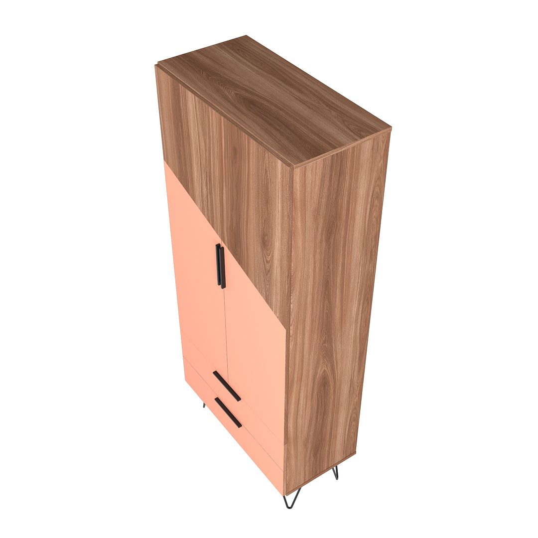 Manhattan Comfort Beekman 67" Tall Cabinet With 6 Shelves In Brown & Pink