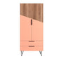 Manhattan Comfort Beekman 67" Tall Cabinet With 6 Shelves In Brown & Pink