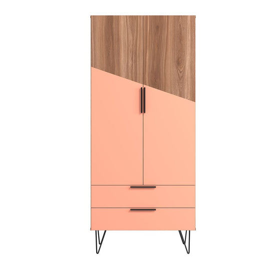 Manhattan Comfort Beekman 67" Tall Cabinet With 6 Shelves In Brown & Pink