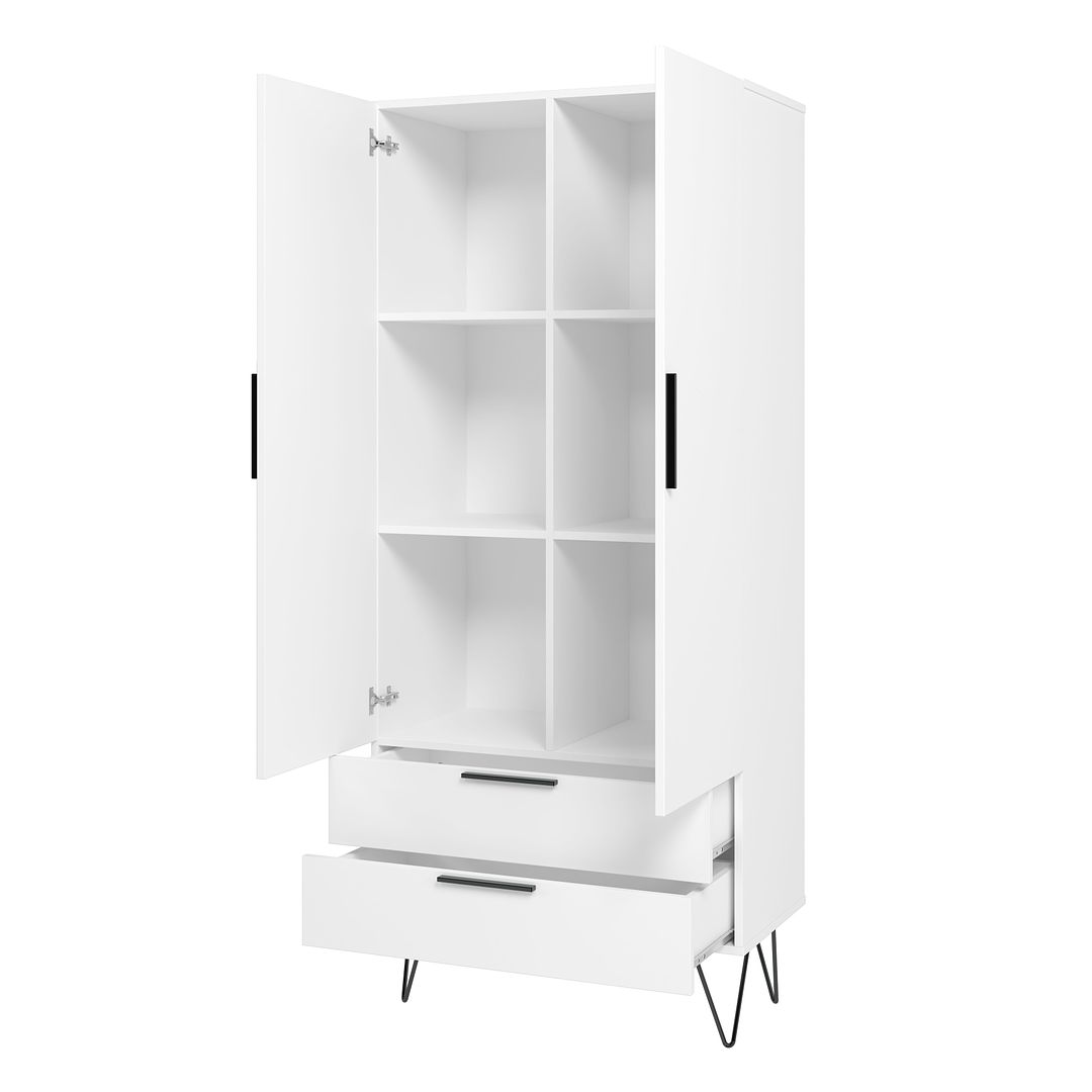 Manhattan Comfort Beekman 67" Tall Cabinet With 6 Shelves In White
