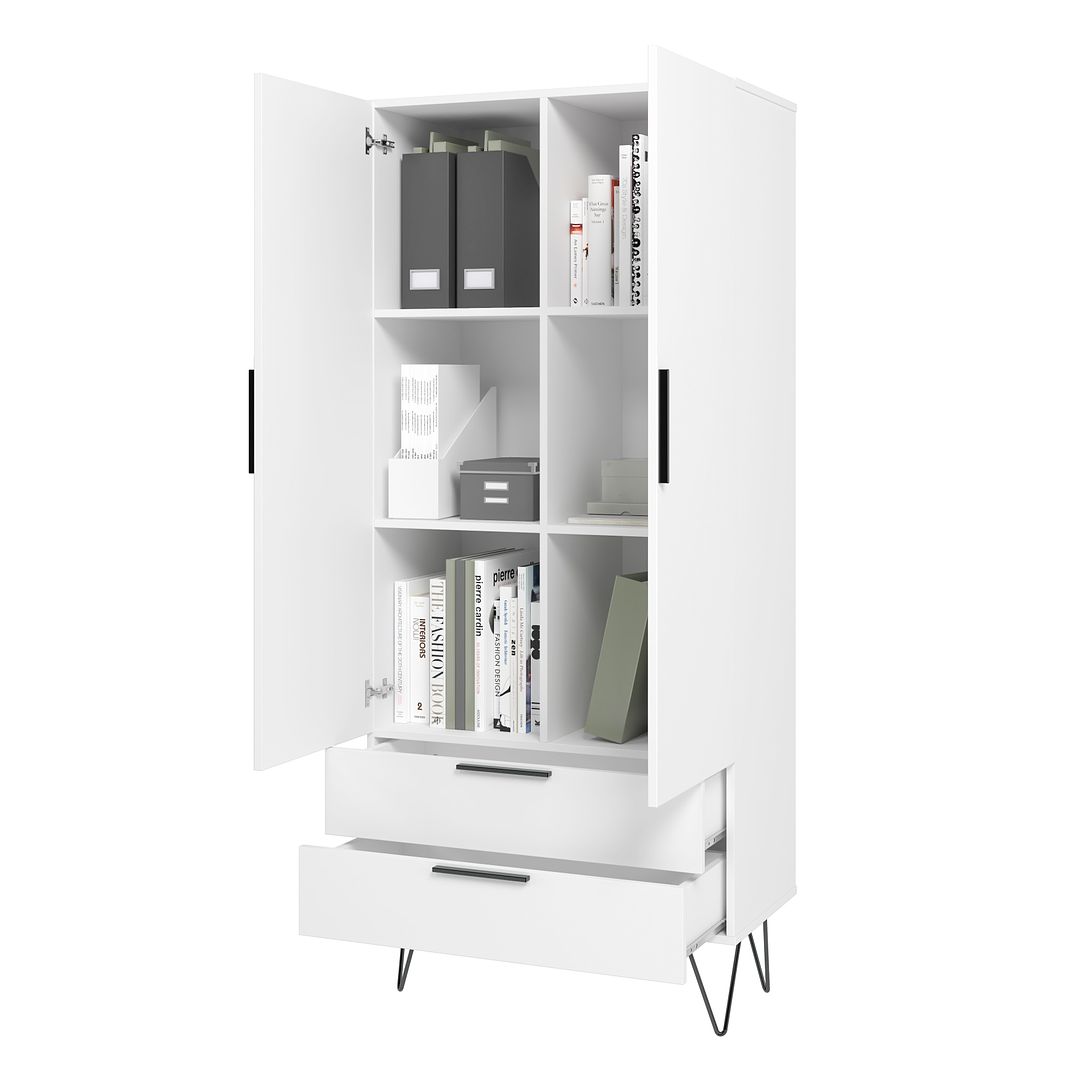 Manhattan Comfort Beekman 67" Tall Cabinet With 6 Shelves In White