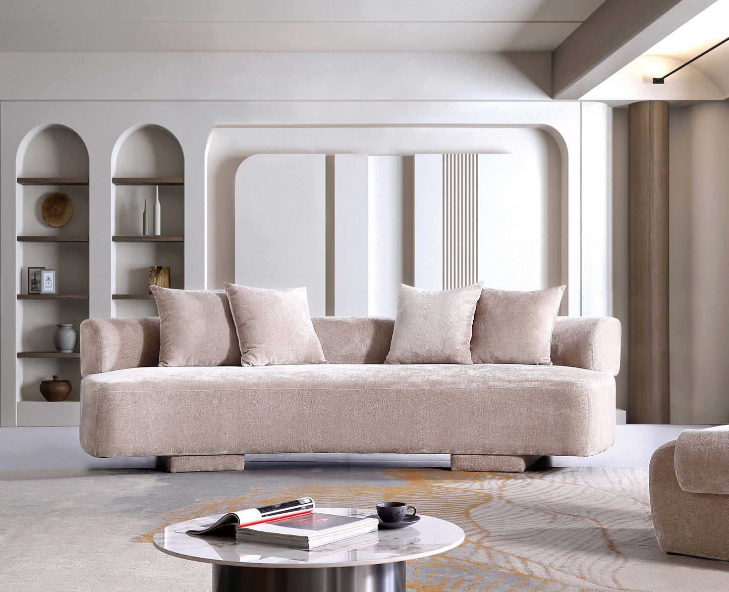 Manhattan Comfort Beige Modern Verandah Chenille 112" XL Sofa