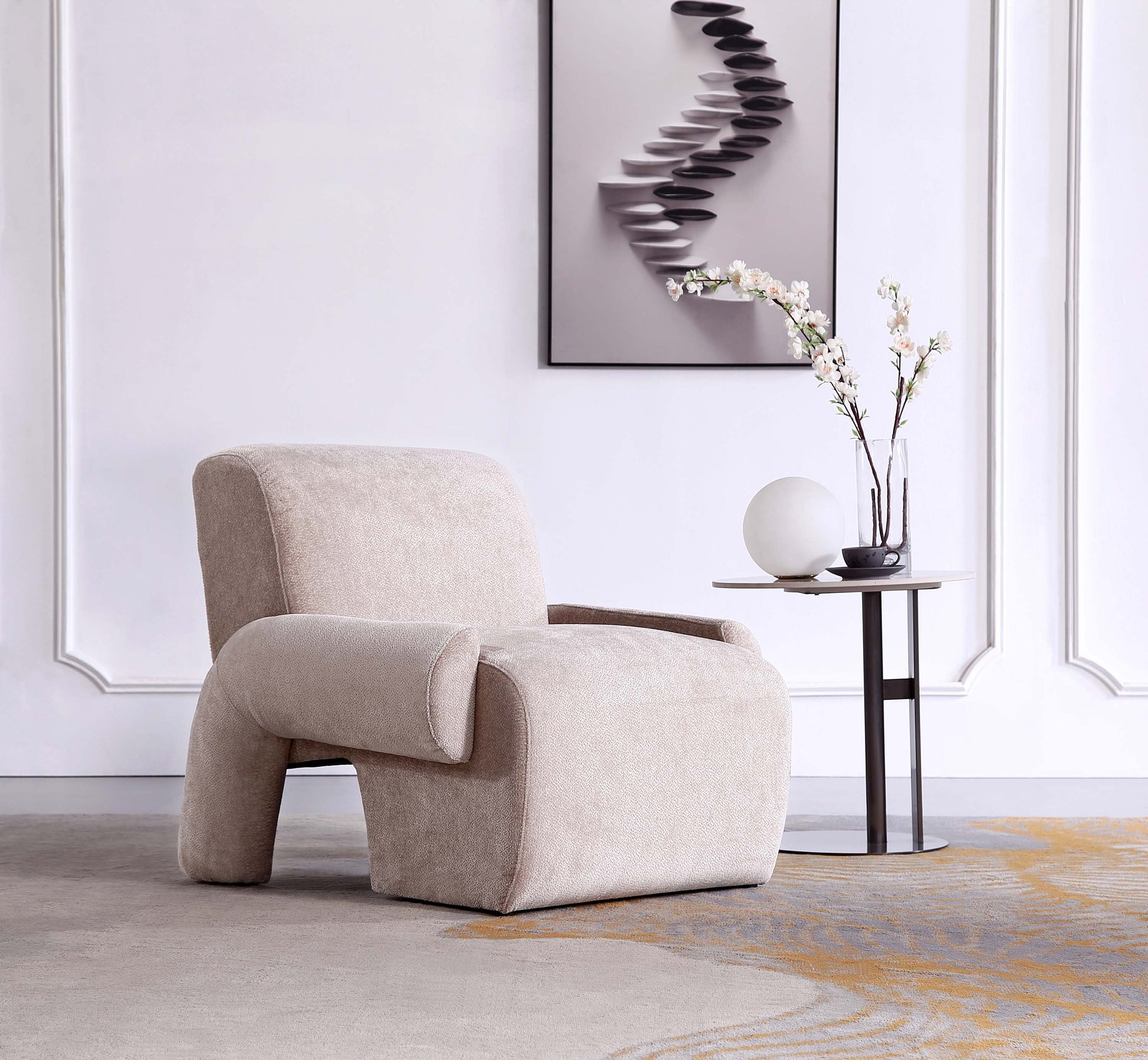 Manhattan Comfort Beige Modern Verandah Chenille Accent Chair