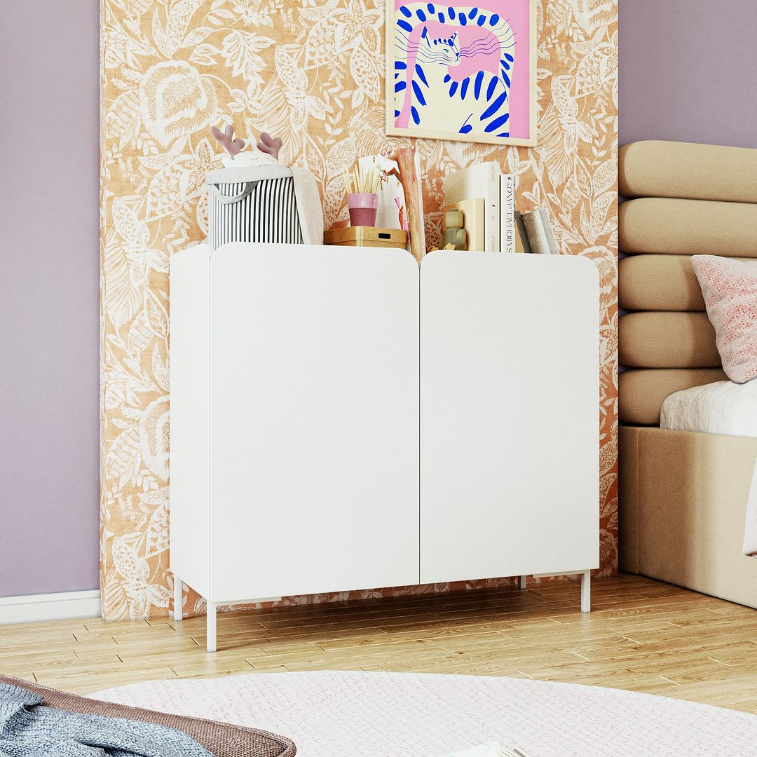 Manhattan Comfort Bogardus White Accent Cabinet With 4 Shelves