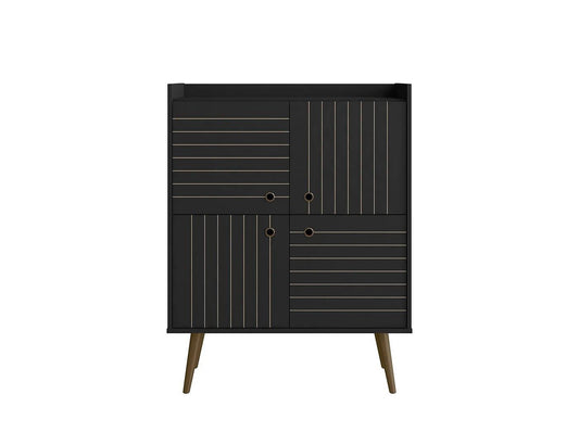 Manhattan Comfort Bogart 46" Mid-Century Modern Accent Cabinet In Black