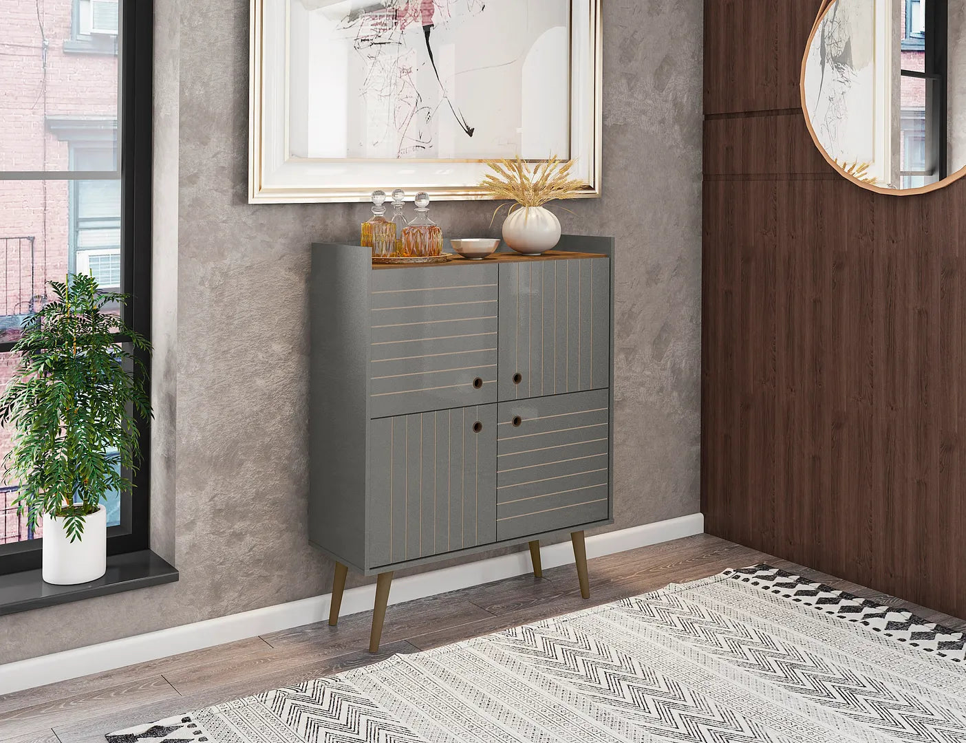 Manhattan Comfort Bogart 46" Mid-Century Modern Accent Cabinet In Gray