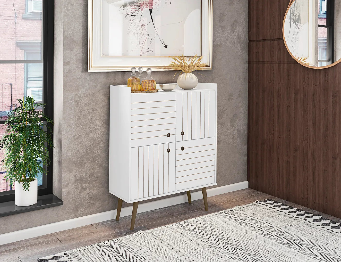 Manhattan Comfort Bogart 46" Mid-Century Modern Accent Cabinet In White