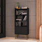 Manhattan Comfort Bogart 63" Bookcase Cabinet In Black & Nature
