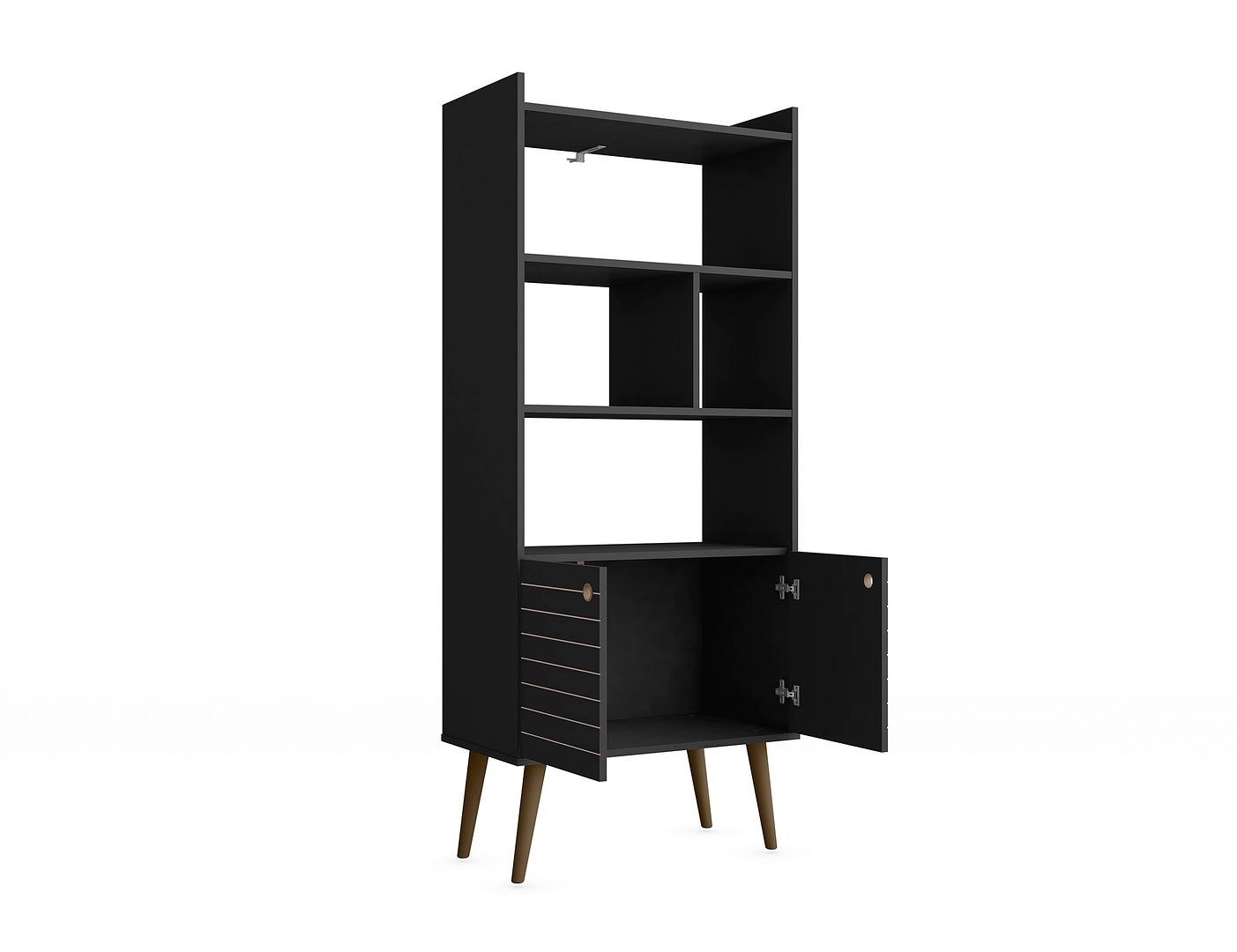 Manhattan Comfort Bogart 63" Bookcase Cabinet In Black & Nature
