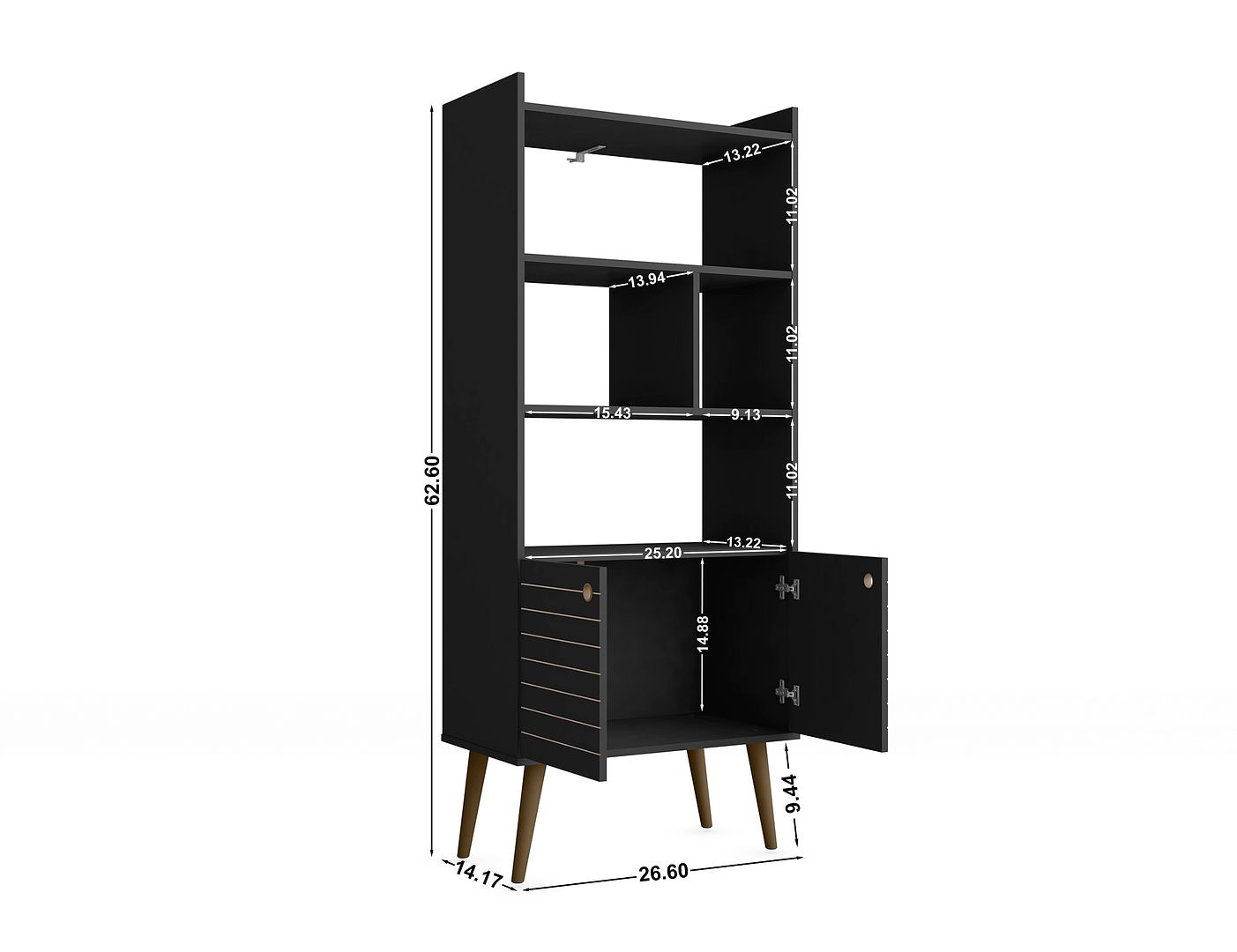 Manhattan Comfort Bogart 63" Bookcase Cabinet In Black & Nature