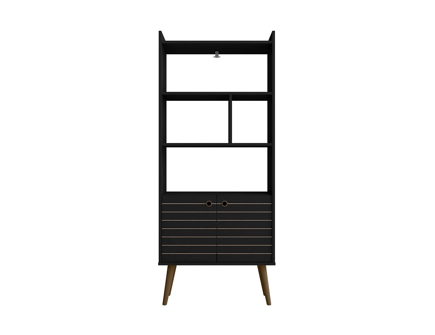 Manhattan Comfort Bogart 63" Bookcase Cabinet In Black & Nature