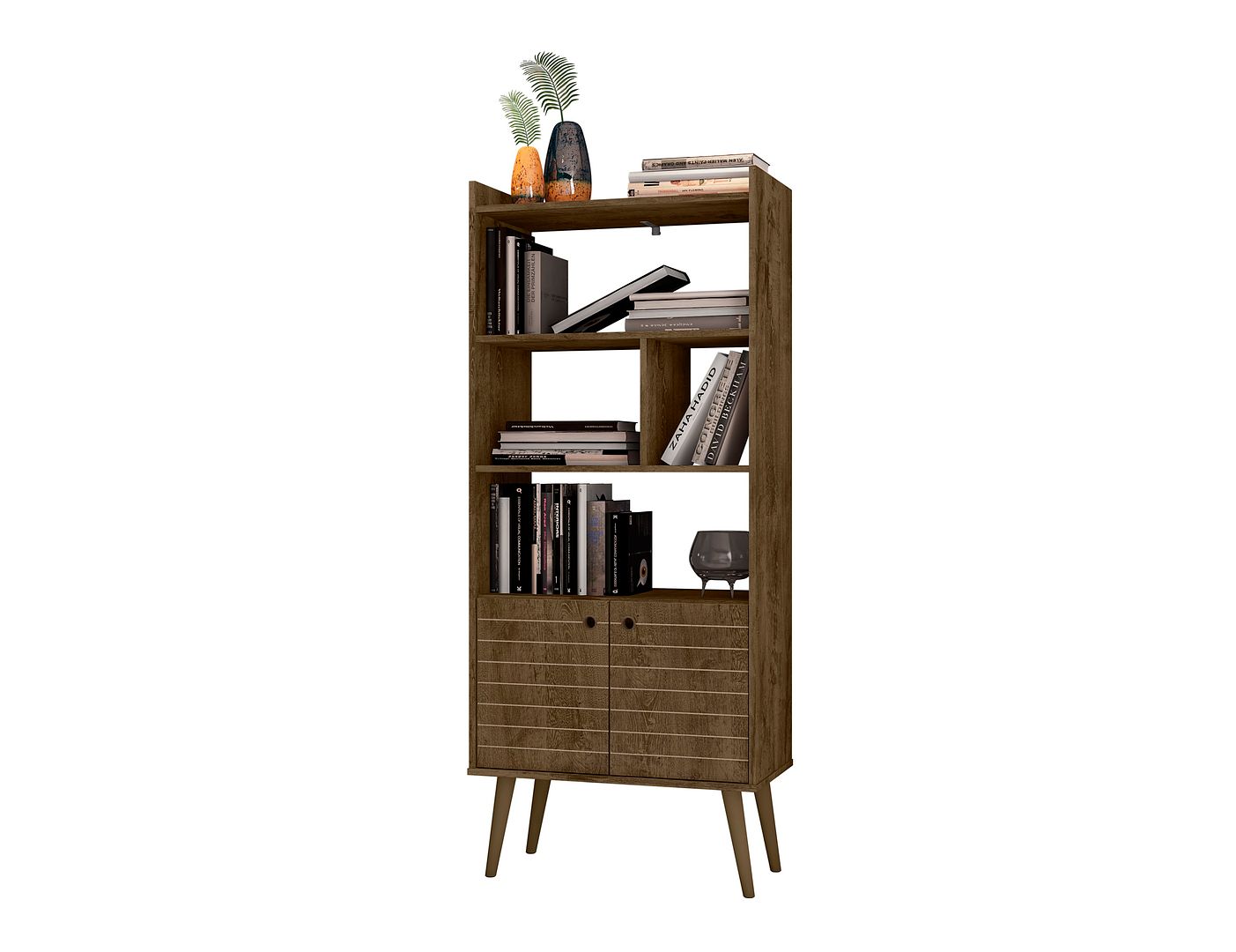 Manhattan Comfort Bogart 63" Bookcase Cabinet In Rustic Brown & Nature