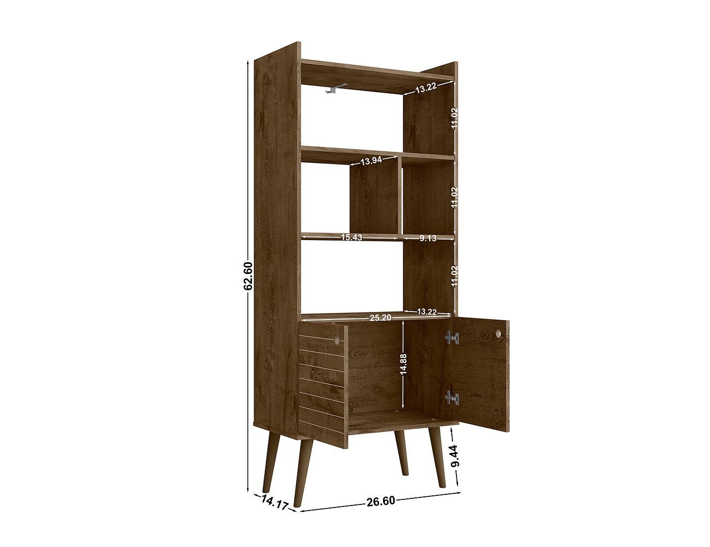 Manhattan Comfort Bogart 63" Bookcase Cabinet In Rustic Brown & Nature