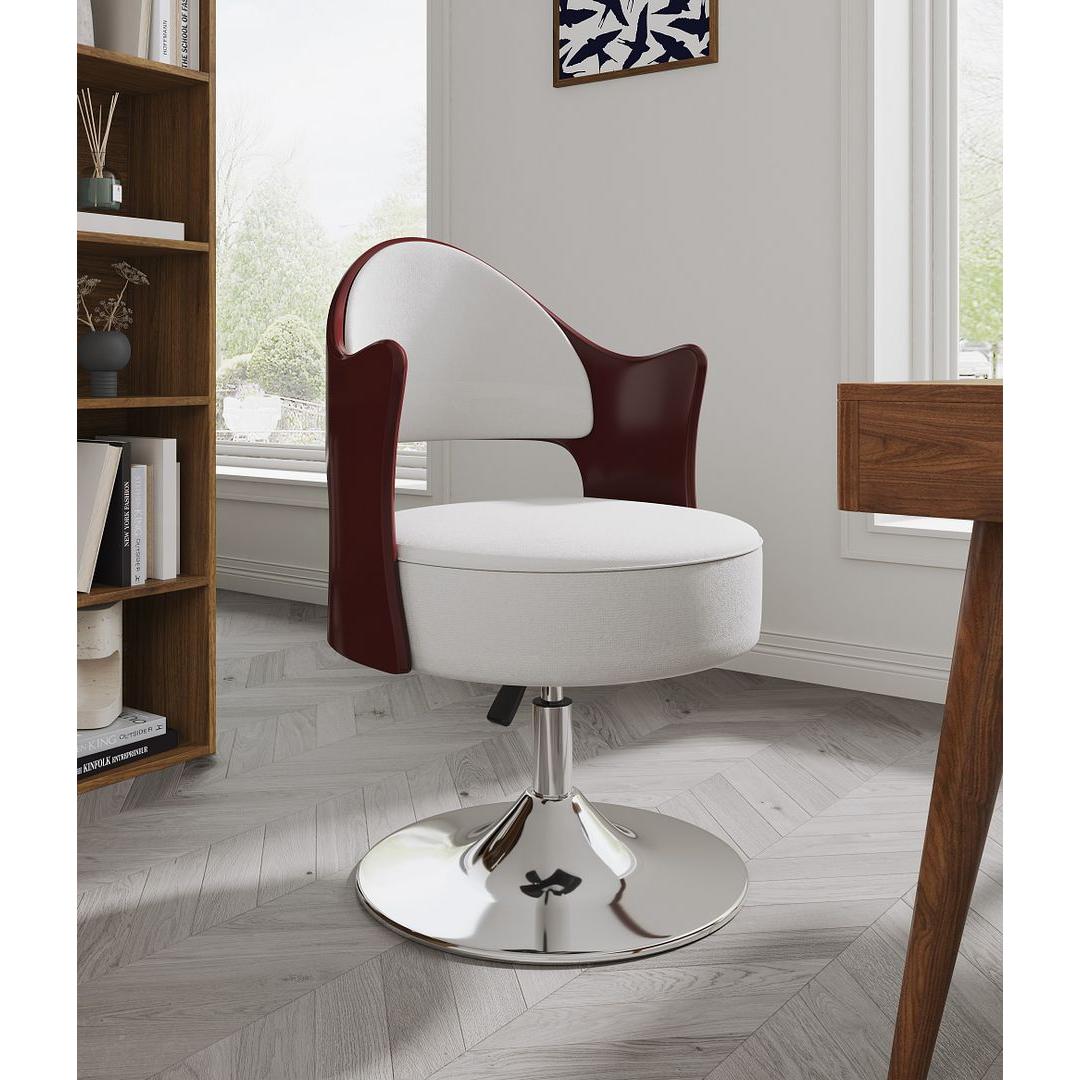 Manhattan Comfort Bopper White & Polished Chrome Faux Leather Adjustable Height Swivel Accent Chair