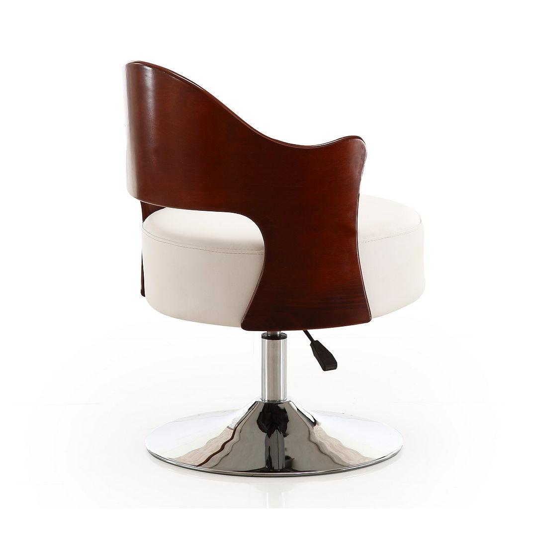 Manhattan Comfort Bopper White & Polished Chrome Faux Leather Adjustable Height Swivel Accent Chair