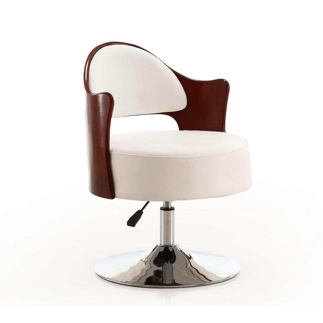 Manhattan Comfort Bopper White & Polished Chrome Faux Leather Adjustable Height Swivel Accent Chair