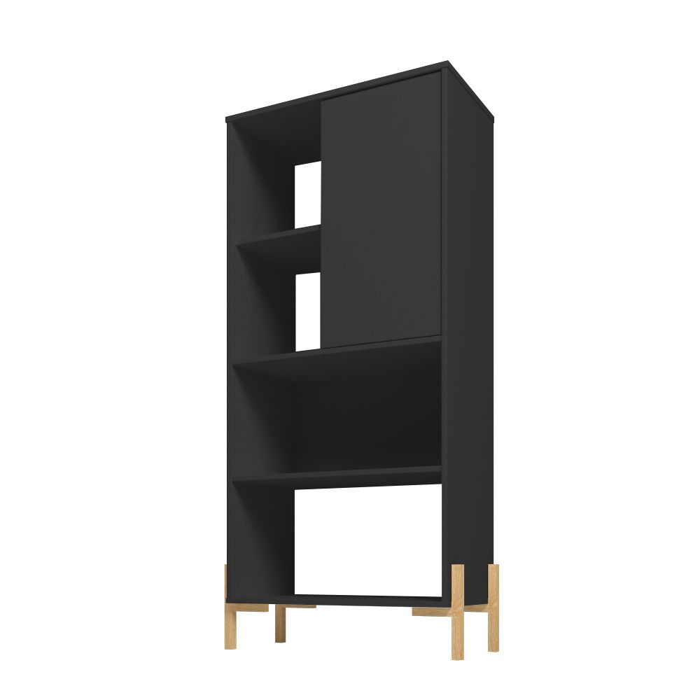 Manhattan Comfort Bowery Bookcase Cabinet With 5 Shelves In Black & Oak