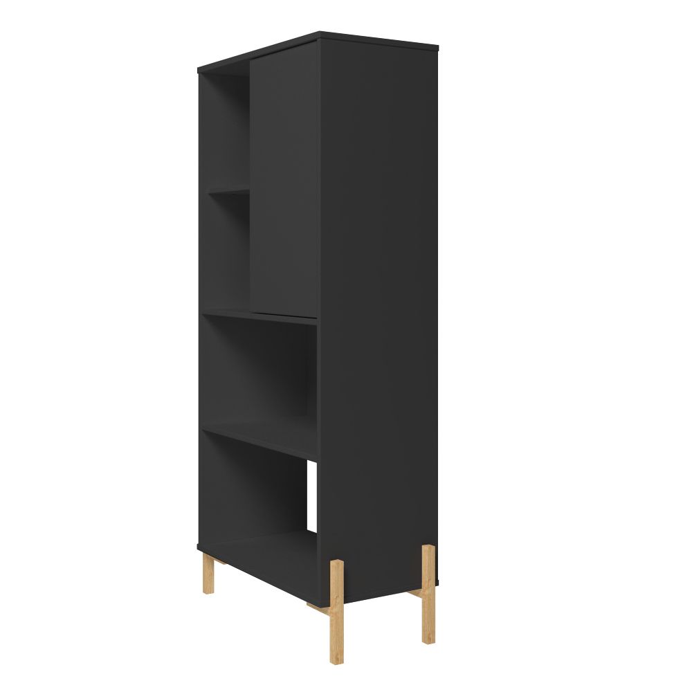 Manhattan Comfort Bowery Bookcase Cabinet With 5 Shelves In Black & Oak