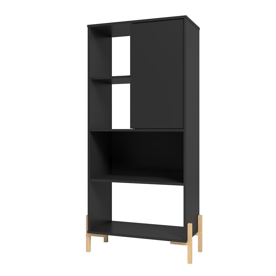 Manhattan Comfort Bowery Bookcase Cabinet With 5 Shelves In Black & Oak