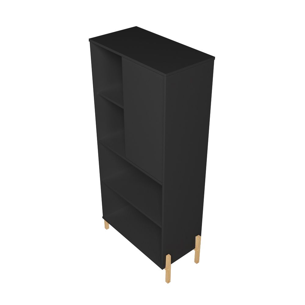 Manhattan Comfort Bowery Bookcase Cabinet With 5 Shelves In Black & Oak