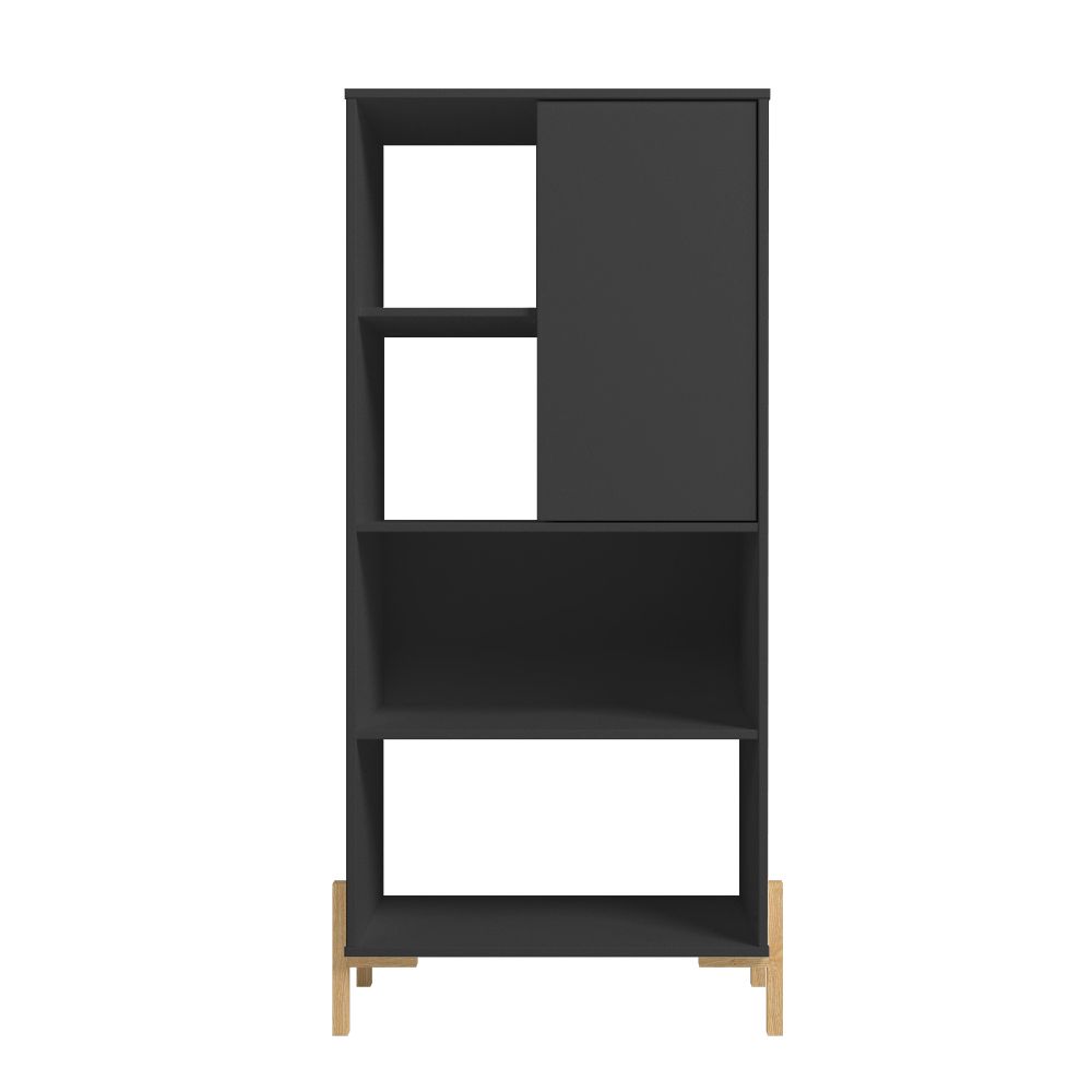 Manhattan Comfort Bowery Bookcase Cabinet With 5 Shelves In Black & Oak