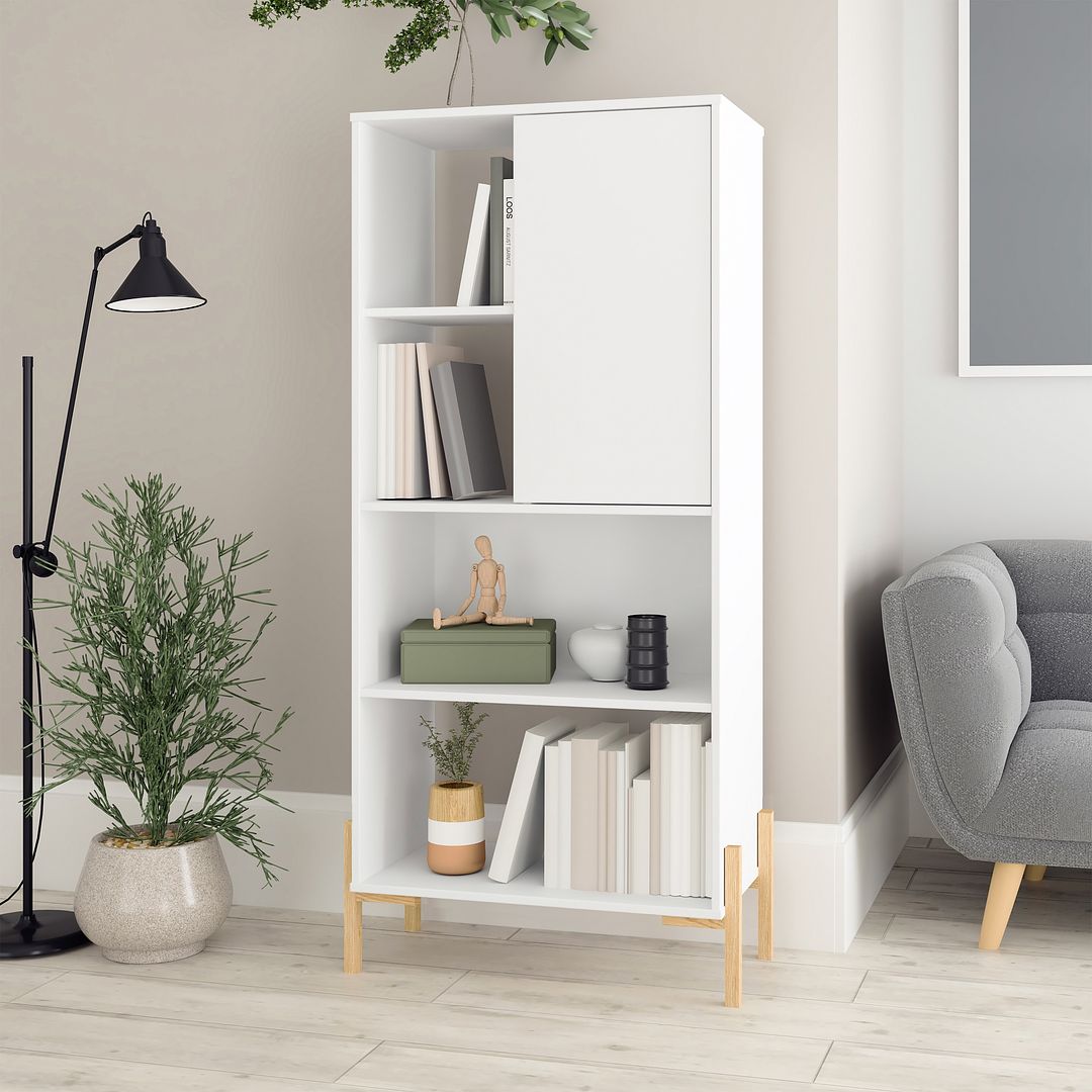 Manhattan Comfort Bowery Bookcase With 5 Shelves In White & Oak