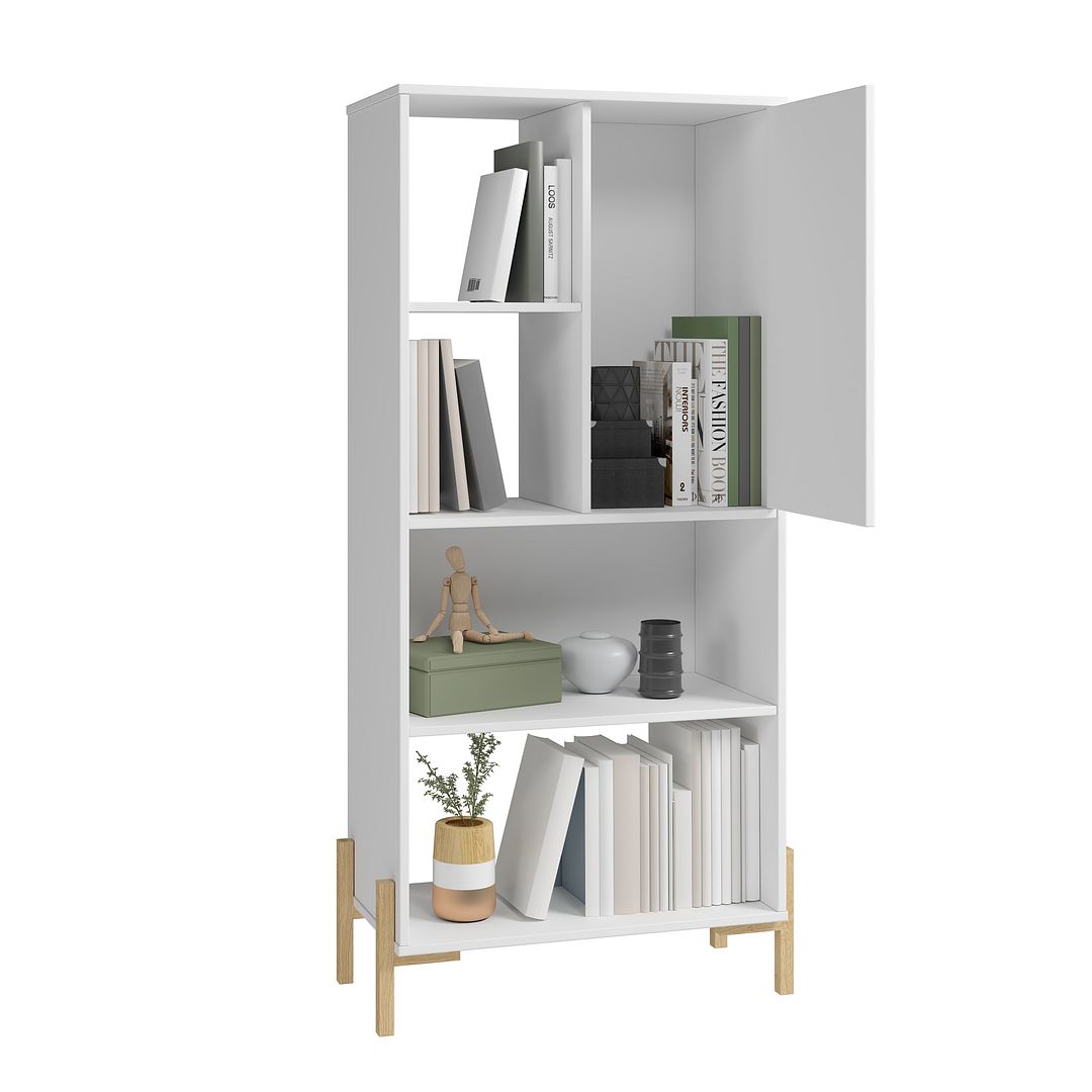 Manhattan Comfort Bowery Bookcase With 5 Shelves In White & Oak