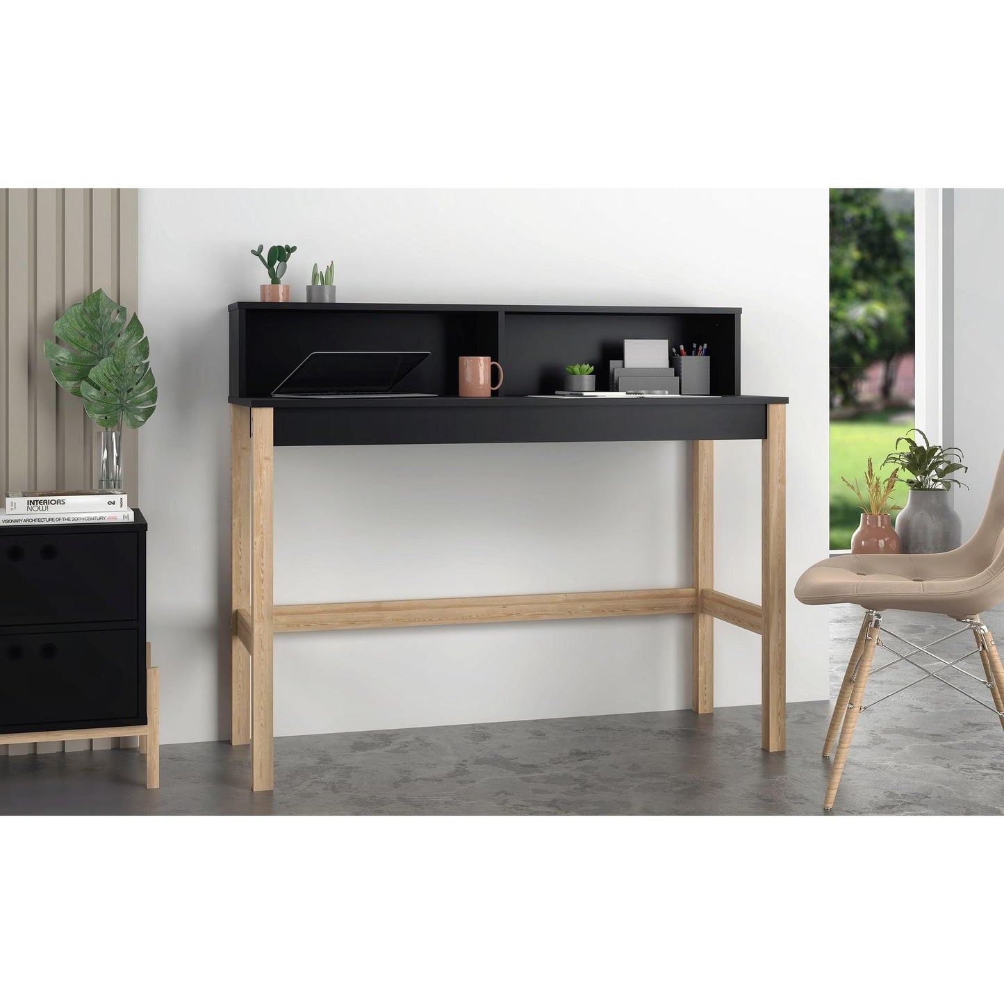Manhattan Comfort Bowery Desk In Black & Oak