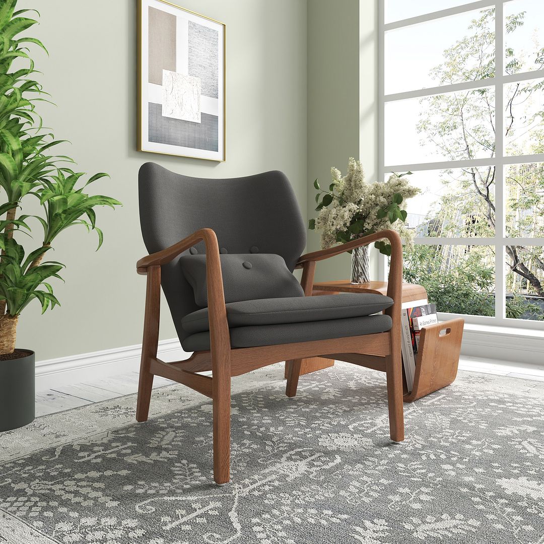 Manhattan Comfort Bradley Charcoal & Walnut Linen Weave Accent Chair