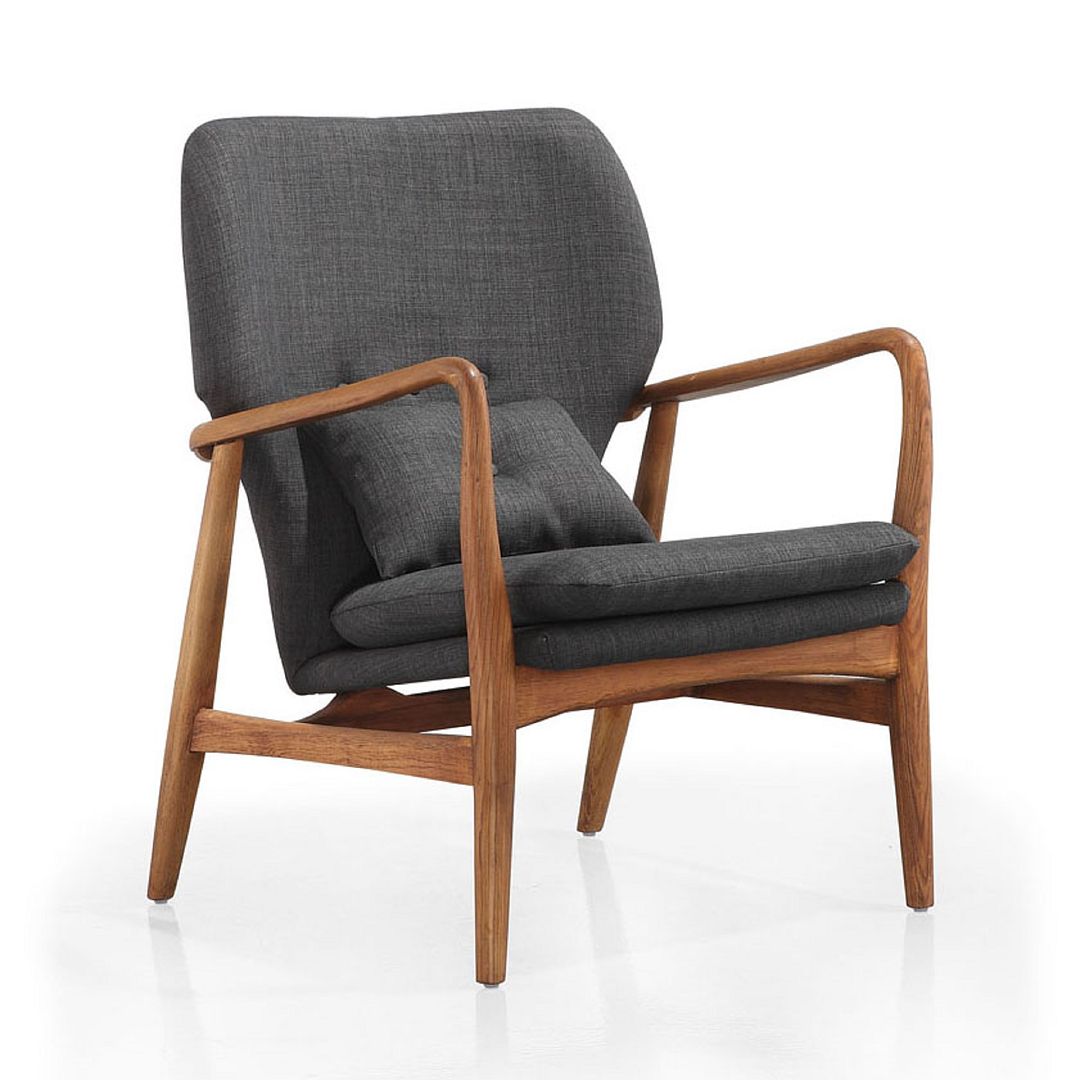 Manhattan Comfort Bradley Charcoal & Walnut Linen Weave Accent Chairs In A Set Of 2