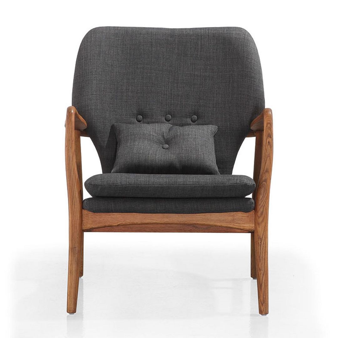 Manhattan Comfort Bradley Charcoal & Walnut Linen Weave Accent Chairs In A Set Of 2