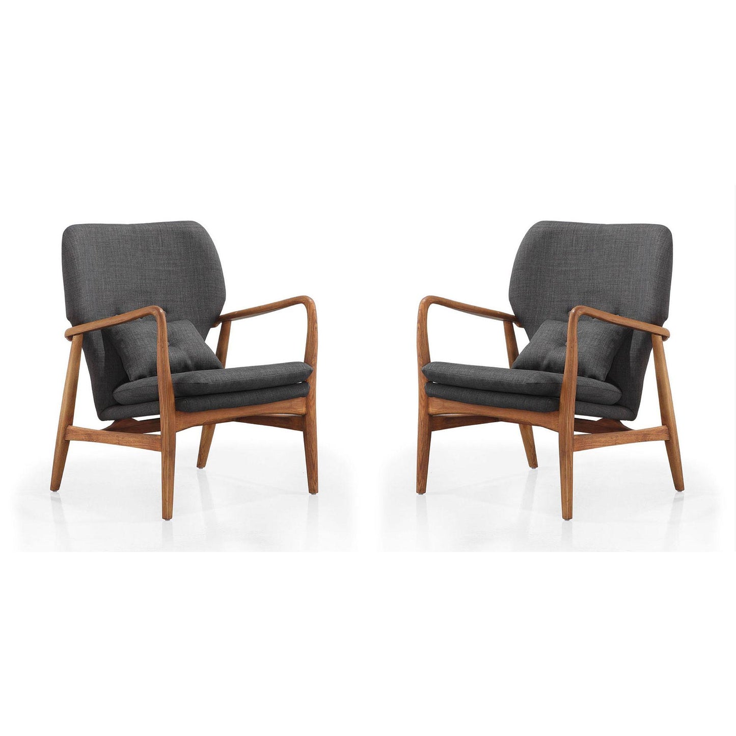 Manhattan Comfort Bradley Charcoal & Walnut Linen Weave Accent Chairs In A Set Of 2