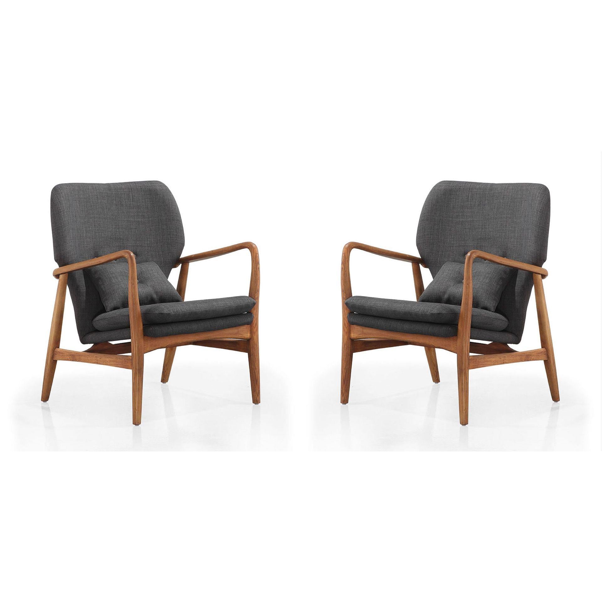 Manhattan Comfort Bradley Charcoal & Walnut Linen Weave Accent Chairs In A Set Of 2