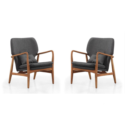 Manhattan Comfort Bradley Charcoal & Walnut Linen Weave Accent Chairs In A Set Of 2