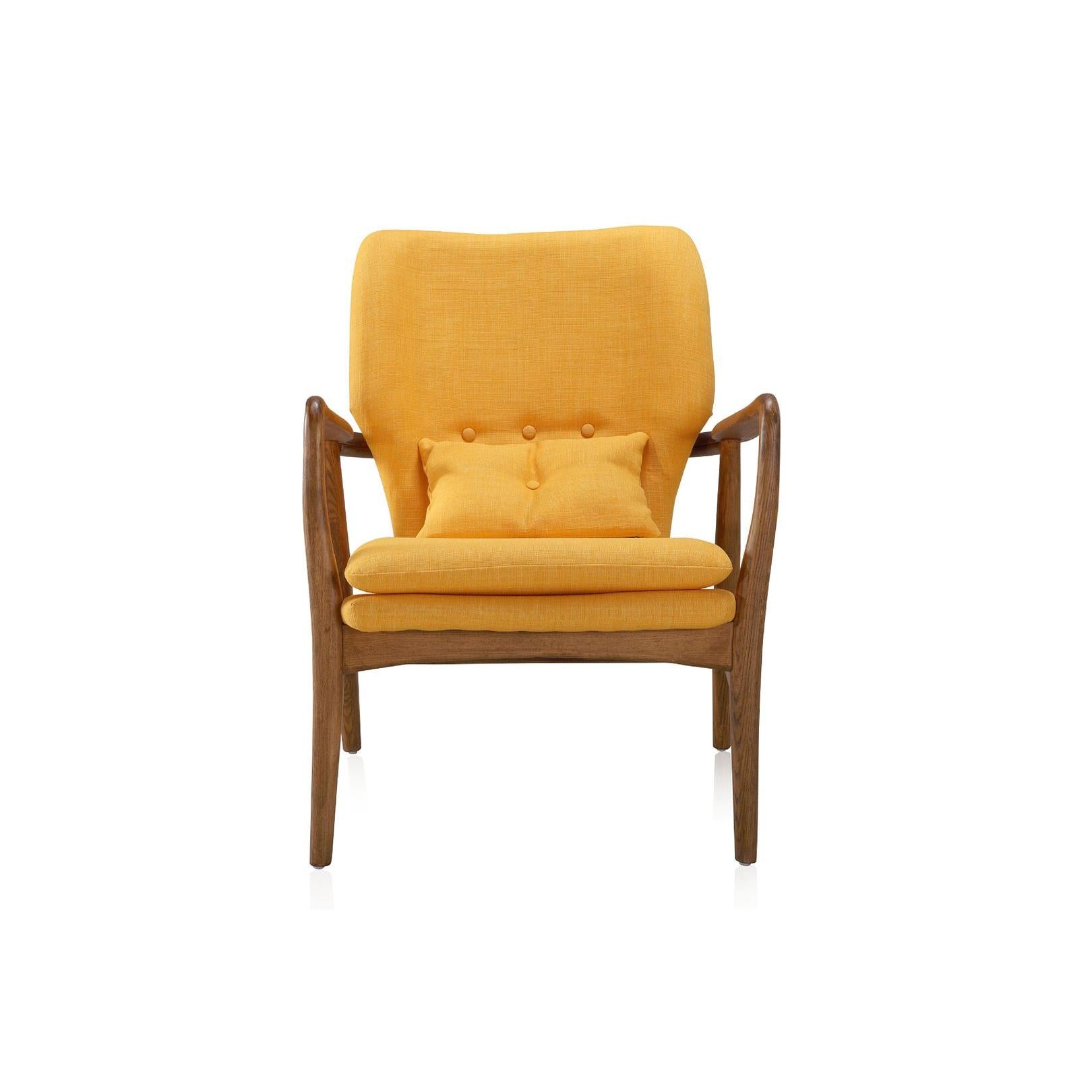 Manhattan Comfort Bradley Yellow & Walnut Linen Weave Accent Chair