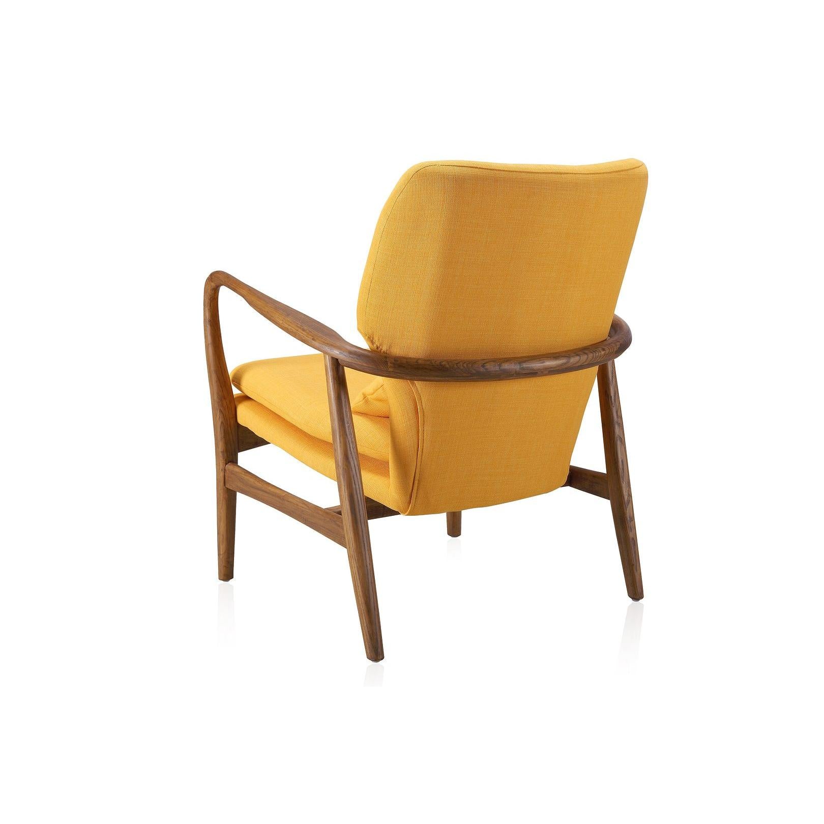 Manhattan Comfort Bradley Yellow & Walnut Linen Weave Accent Chairs In A Set Of 2