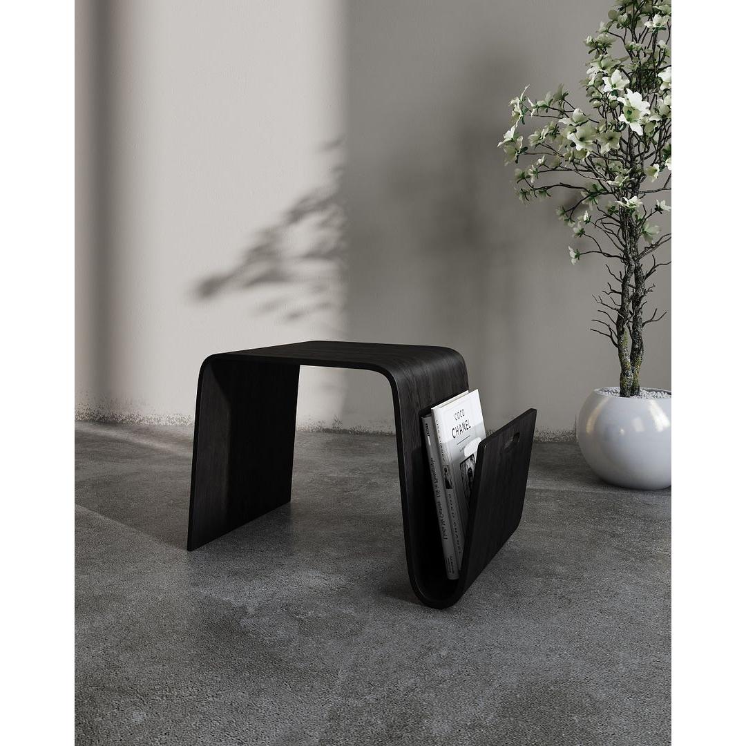 Manhattan Comfort Brookside 26" Black Rectangle Plywood & Ash Veneer End Table