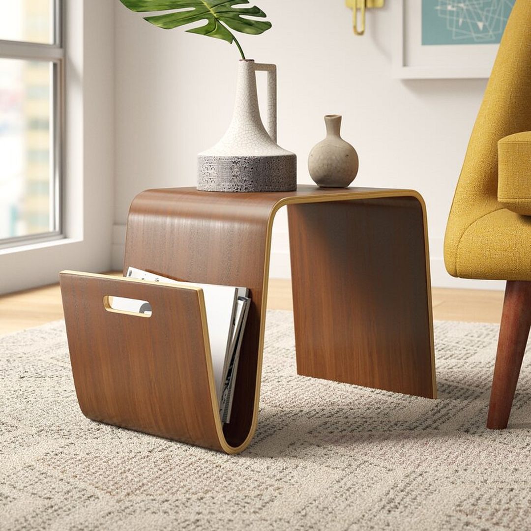 Manhattan Comfort Brookside 26" Walnut Rectangle Plywood & Ash Veneer End Table