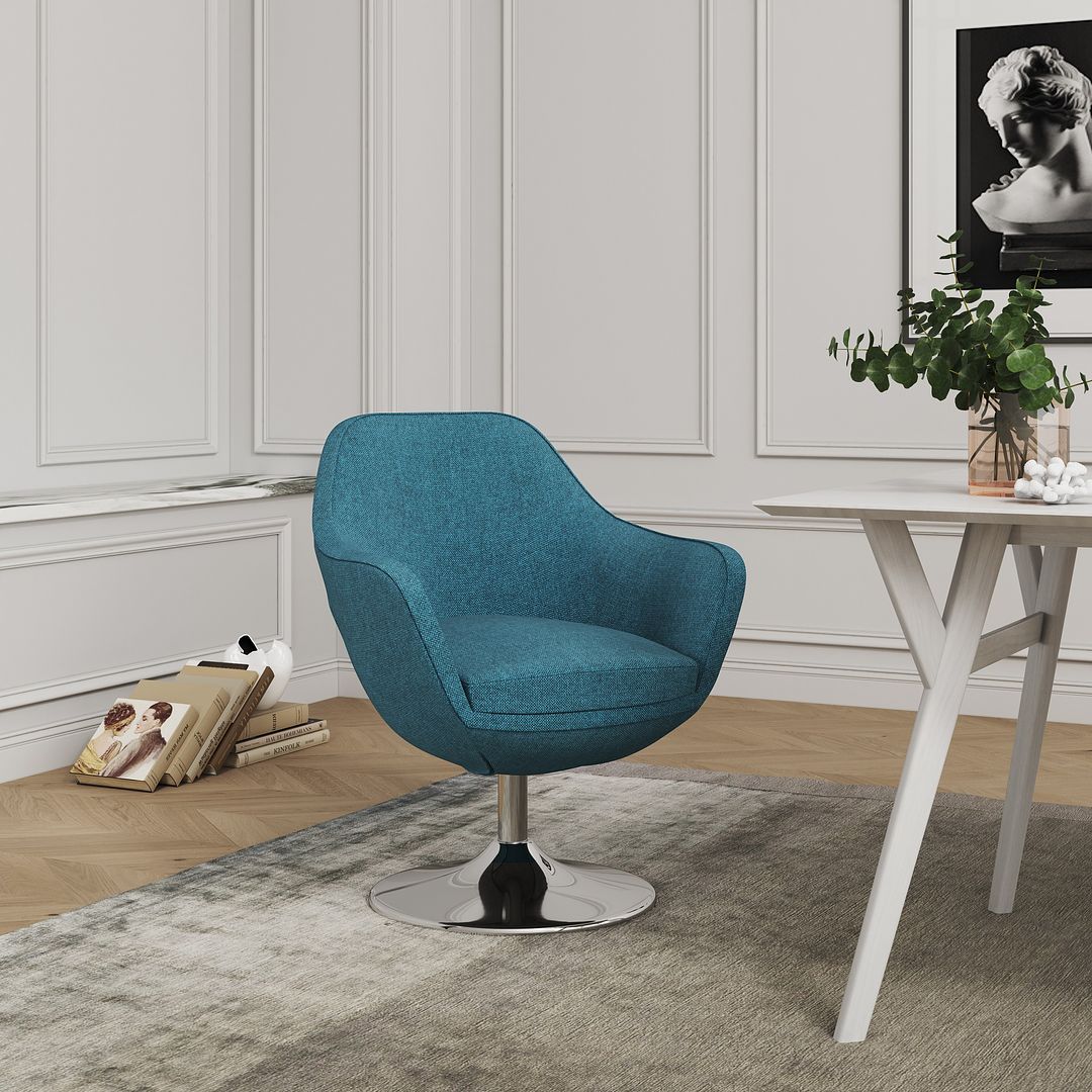 Manhattan Comfort Caisson Blue & Polished Chrome Twill Swivel Accent Chairs In A Set Of 2