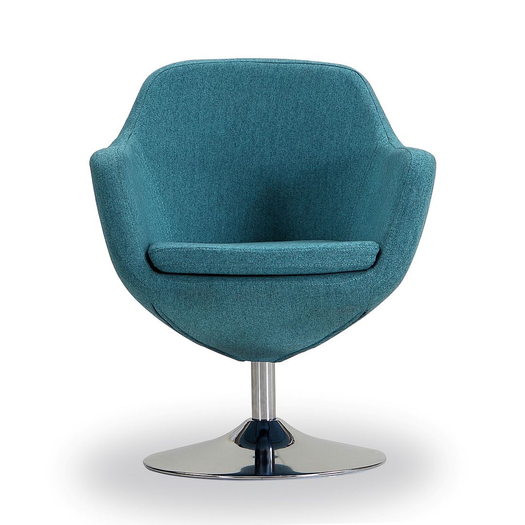 Manhattan Comfort Caisson Blue & Polished Chrome Twill Swivel Accent Chairs In A Set Of 2
